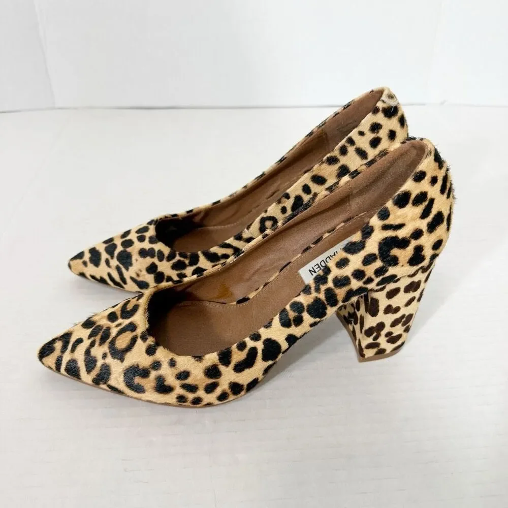 Steve Madden Arya Women’s Leopard Print Cow Hair Mob Wife Block Heel Pump Size 7